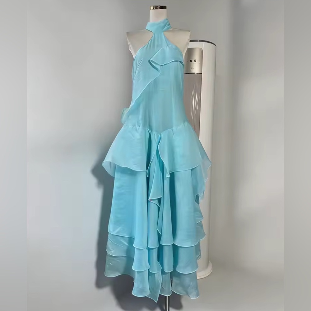 NEW $158 Ruffled Spring Halter Neck Dress - Picture 5 of 7